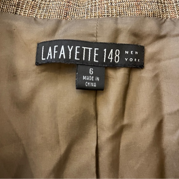 Lafayette 148 New York Brown Tan Plaid Virgin Wool Academy Blazer Jacket size 6 - Picture 4 of 5